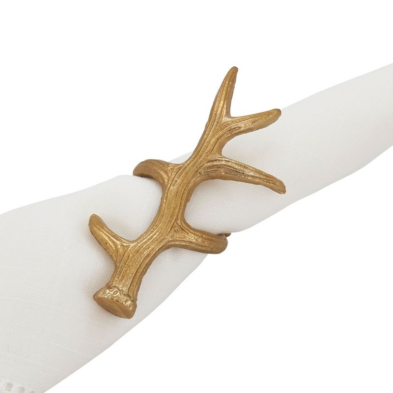 Saro Lifestyle Napkin Rings With Antler Shapes (Set of 4), Gold, 5.5"  x 3.5"