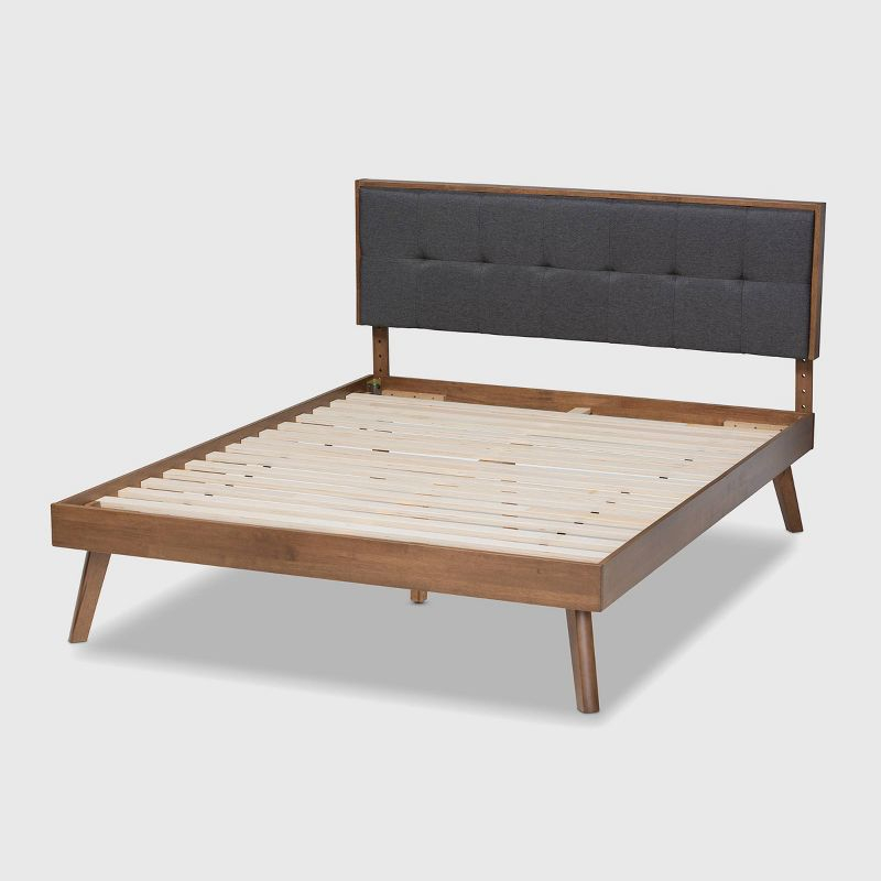 Full Alke Fabric Upholstered Platform Bed with Headboard Dark Gray/Walnut - Baxton Studio: Chic Retro Design, No Box Spring Required