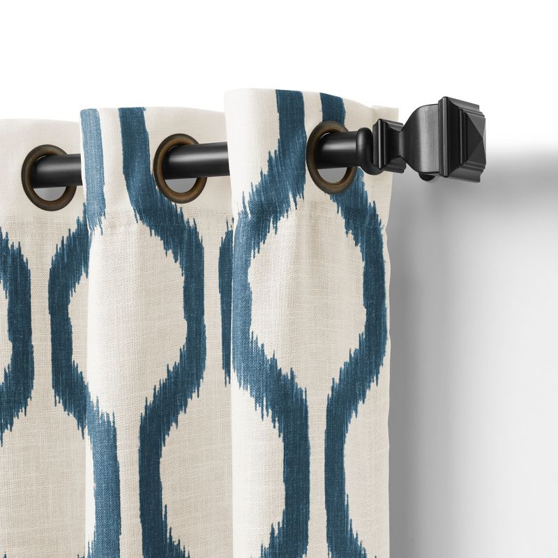 Renzo Ikat Geometric Linen Room Darkening Single Window Curtain Panel - 52" x 84" - Indigo - Elrene Home Fashions