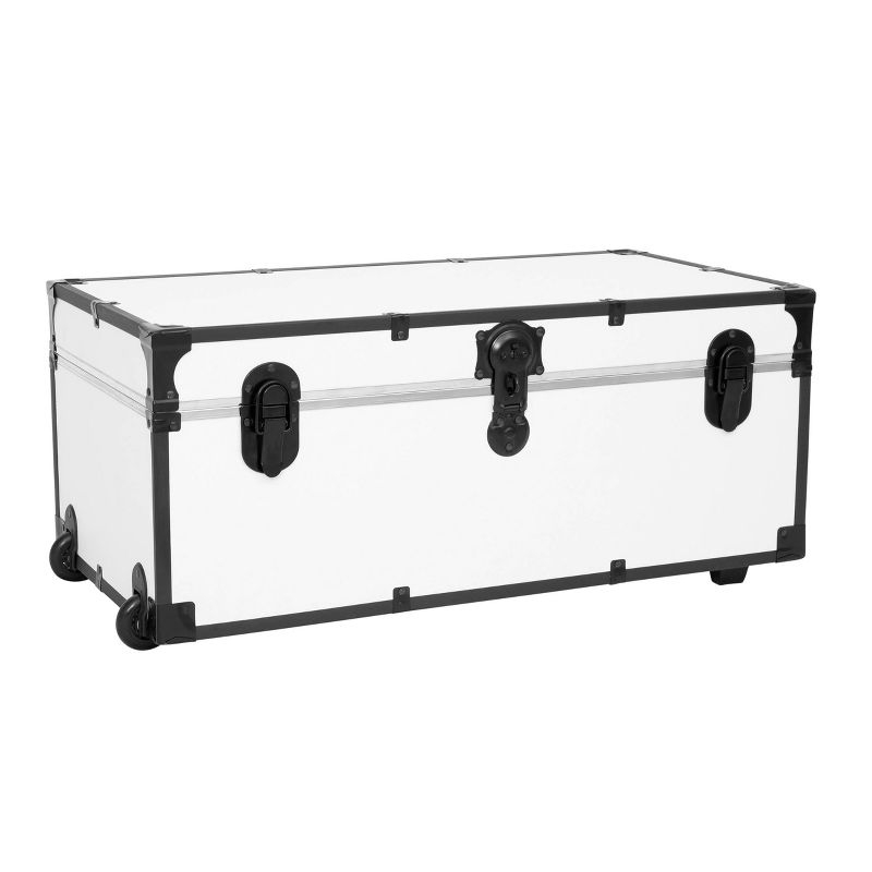Seward Trunk 30" Paper Line Wheels Black and White: Utility Footlocker Storage Trunk with Wheels, 200 lb Capacity