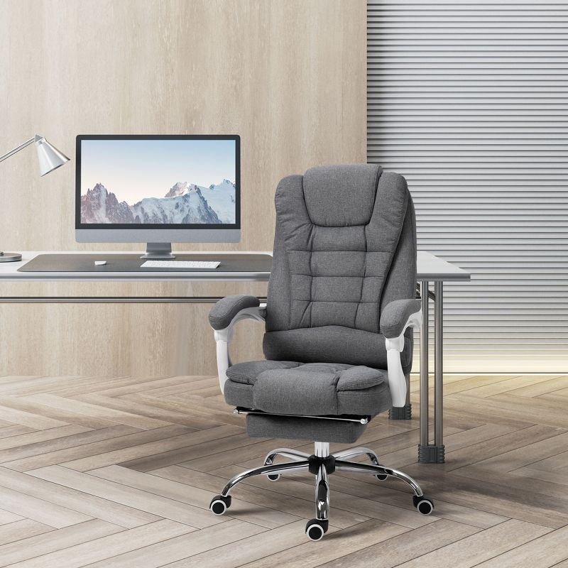 Vinsetto High-Back Executive Office Chair with Footrest, Linen-Fabric Computer Chair with Padded Armrests, Gray