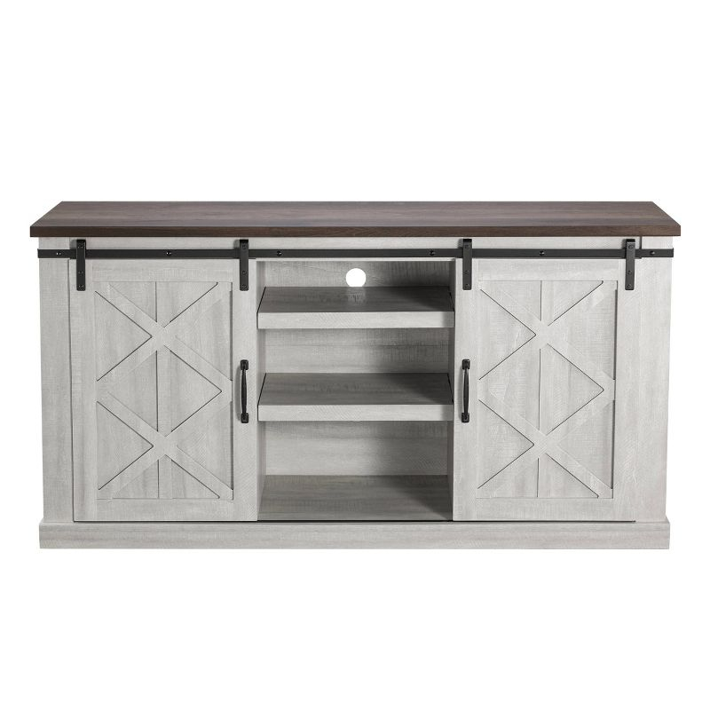 58" TV Stand for TVs up to 65" Saw Cut Off White - Home Essentials: Sliding Barn-Door, Adjustable Shelves