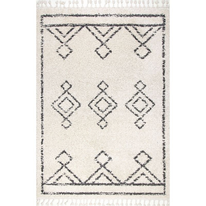 Nuloom Mackie Geometric 4x6 Shag Indoor Area Rug for Living Room Bedroom Dining Room Nursery, Off White/Charcoal