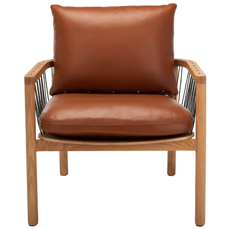 Caramel Midcentury Leather Chair - SFV4515A - Brown - Safavieh Couture