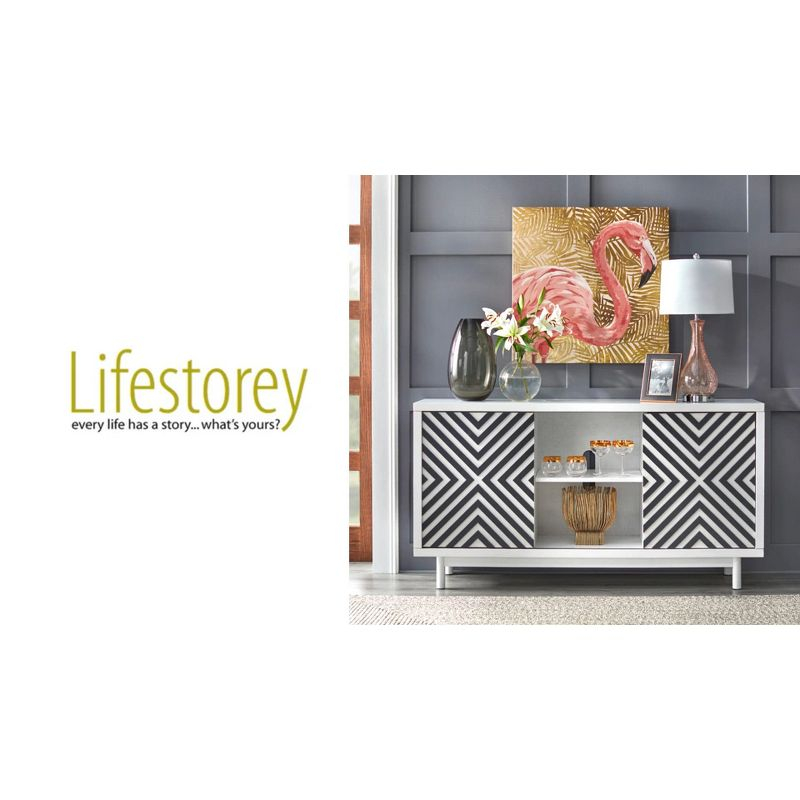 Lifestorey Mason Mid Century Modern 2 Sliding Door Buffet Tobacco Brown/Black: Mid-Century Storage, Sliding Doors, Adjustable Shelves