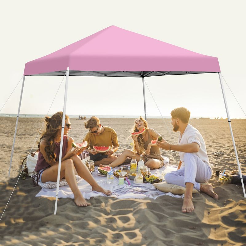 Costway 10x10ft Patio Outdoor Instant Pop-up Canopy Slanted Leg UPF50+ Sun Shelter Pink