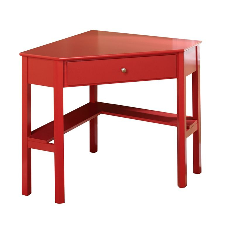 Buylateral Medford Corner Desk with Drawer Red: Pine Wood, MDF, Fixed Shelf, 100lb Capacity