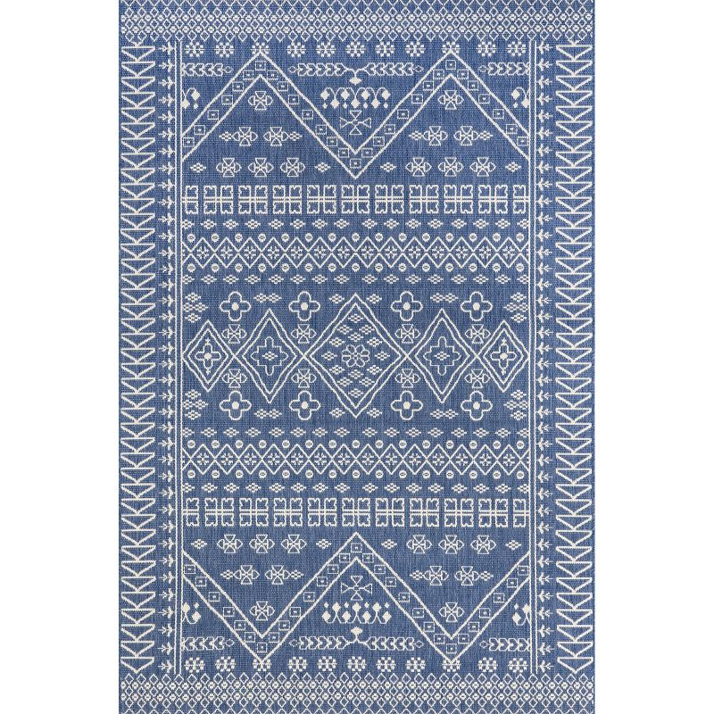 Nuloom Kandace Geometric 4x6 Indoor/Outdoor Area Rug for Living Room Patio Deck Front Porch Kitchen, Blue/Ivory