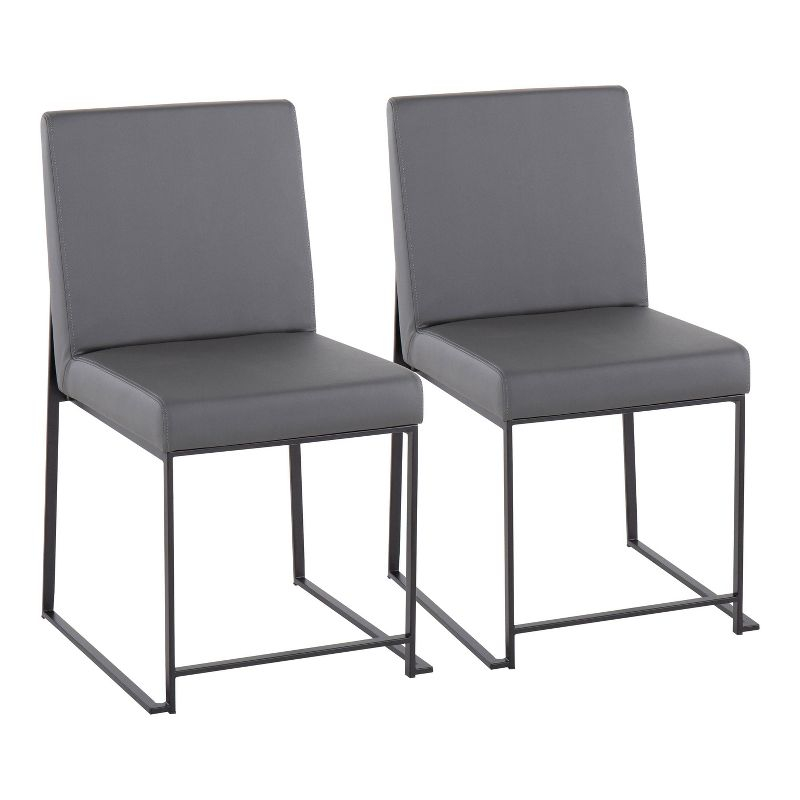 Set of 2 High Back Fuji Dining Chairs Leather/Steel Black/Gray - LumiSource: Upholstered, Modern, Armless