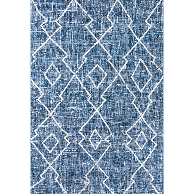 4'x6' Carwa  Diamond Trellis Indoor/Outdoor Area Rug, Blue/Ivory - JONATHAN Y