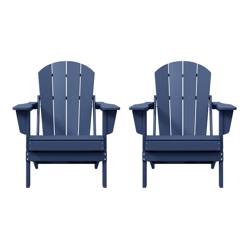 WestinTrends Malibu HDPE Outdoor Folding Poly Adirondack Chair (Set of 2), Navy Blue