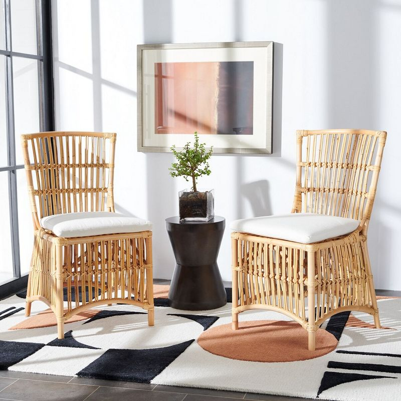 Erika Rattan Accent Chair W/ Cushion - ACH6511 - Set of 2 - White/Natural - Safavieh