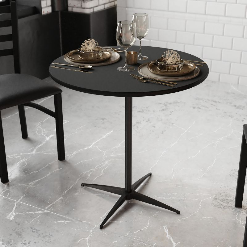 Flash Furniture Lars 30'' Round Wood Cocktail Table with 30'' and 42'' Columns, Black