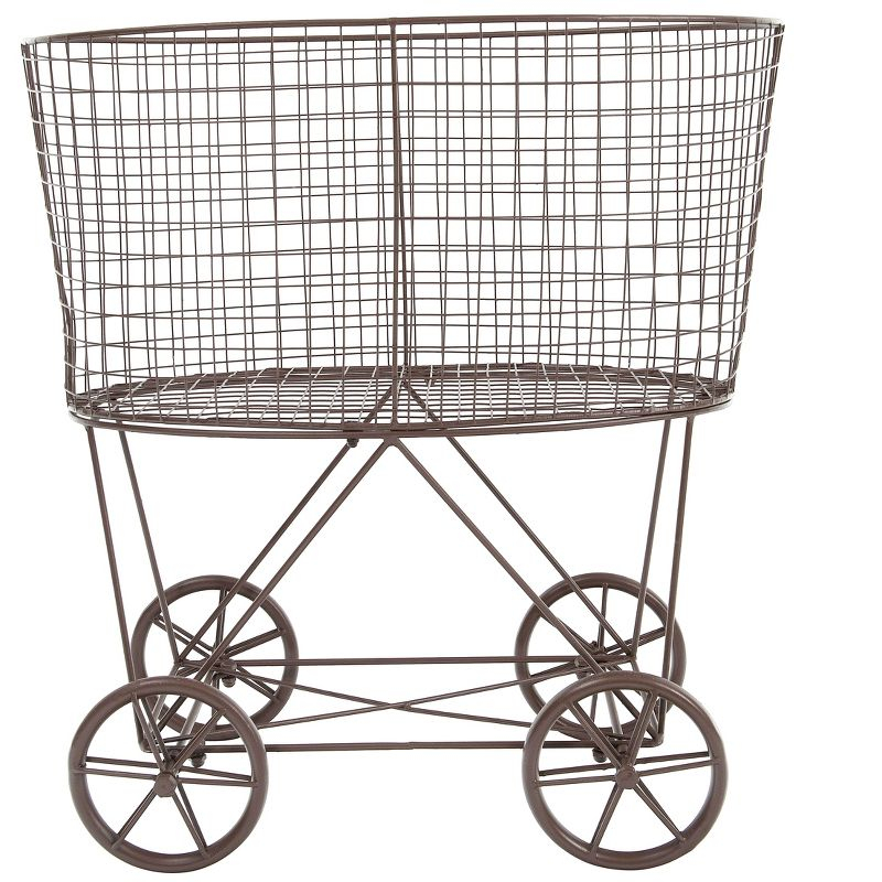 Storied Home Metal Rolling Laundry Cart with Rack, Bronze