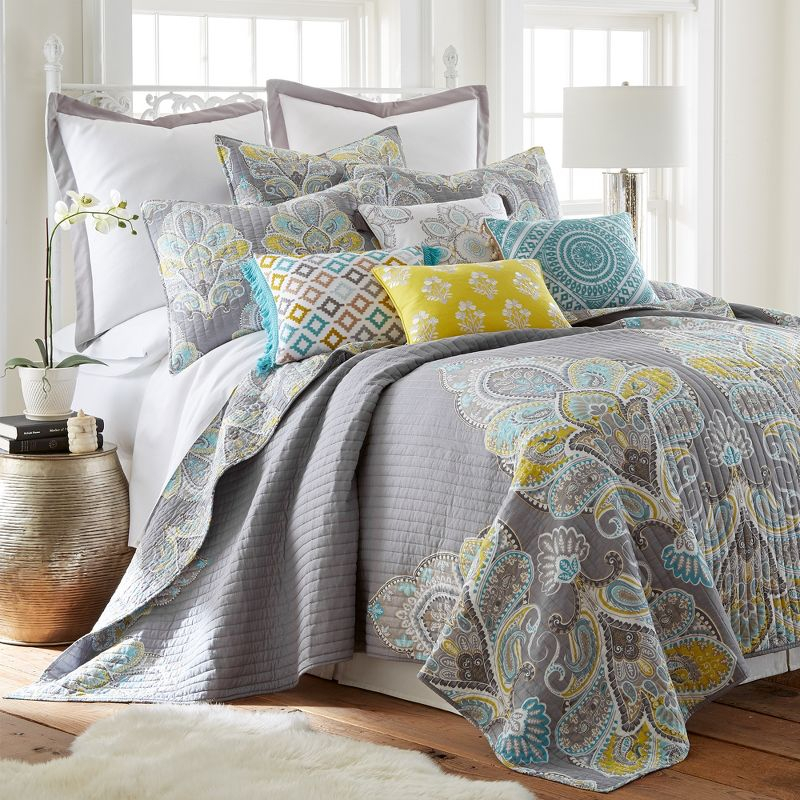 Cressley Paisley Quilt Set - Full/Queen Quilt and Two Standard Pillow Shams Grey, Yellow - Levtex Home