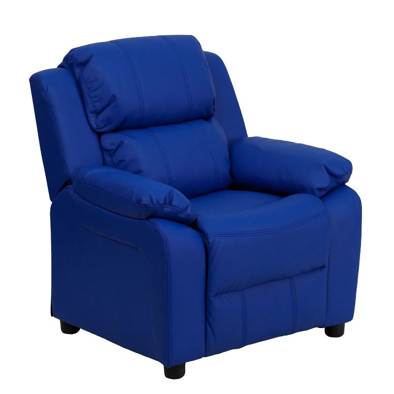 Flash Furniture Charlie Deluxe Padded Contemporary Blue Vinyl Kids Recliner with Storage Arms
