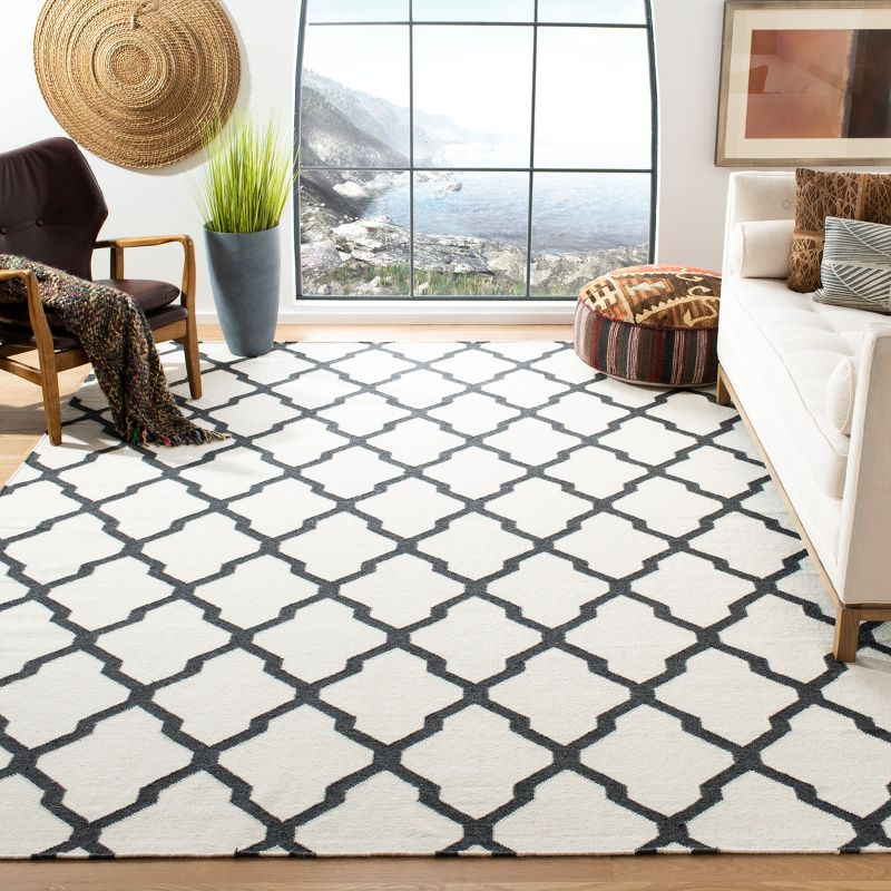 Dhurries DHU645 Hand Woven Flat Weave Indoor Area Rug - Ivory/Charcoal - 8'x10' - Safavieh