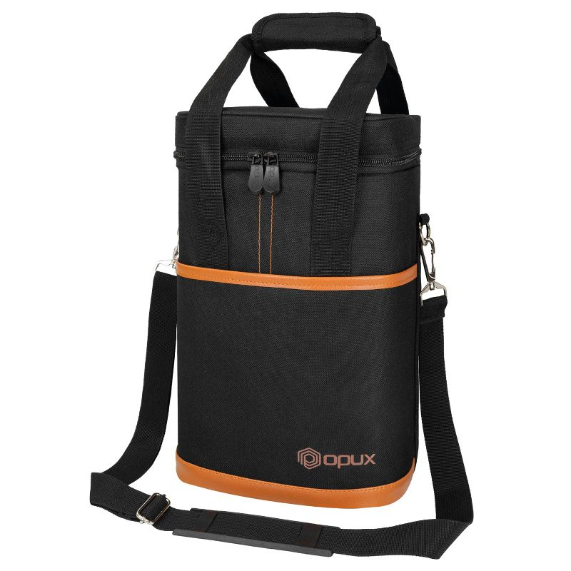 OPUX Wine Bag, 4,6 Bottle Cooler Insulated Tote Carrier Travel Picnic BYOB, Leakproof Padded Portable Party Christmas Gift (Brown, 4 Bottle)