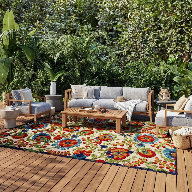 Nourison Aloha Floral Textured Flatweave High-Low Indoor Outdoor Area Rug Multicolor 7'10" x 10'6"