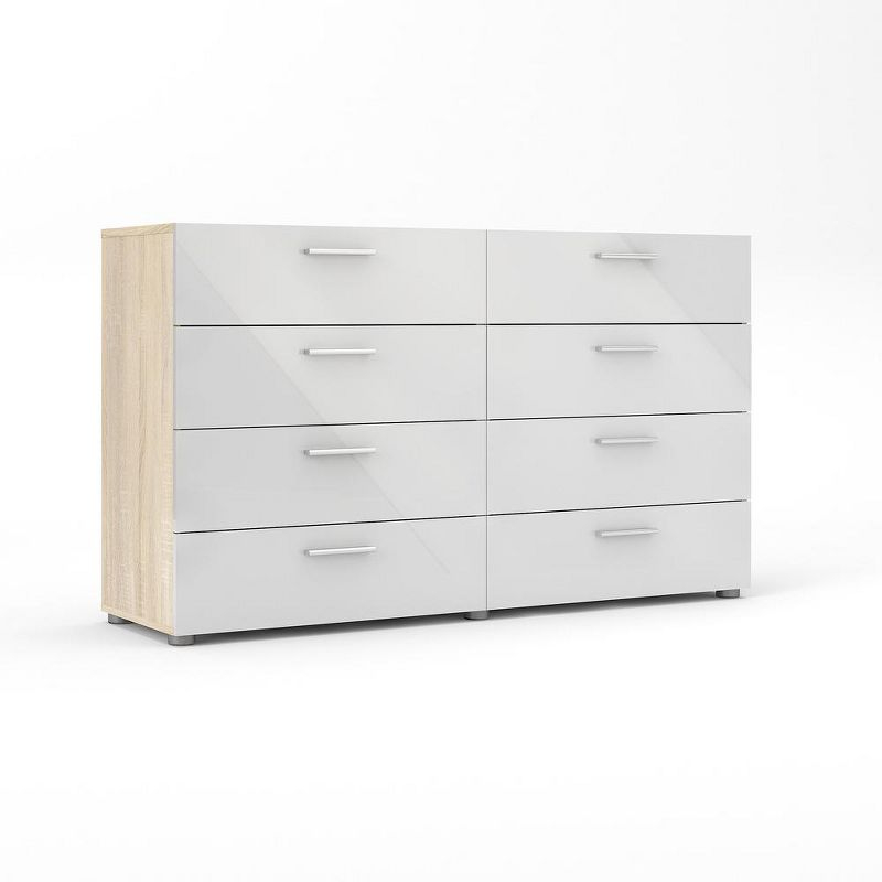 Tvilum,Austin 8 Drawer Double Dresser, Oak Structure/White High Gloss