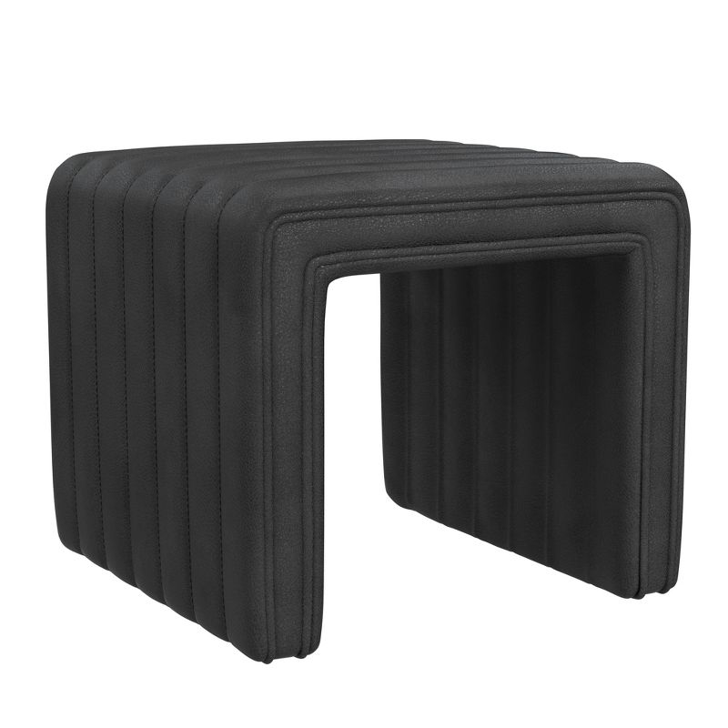 HomePop Modern Channel Faux Leather Ottoman Black: Upholstered Square Bench, No Assembly Required