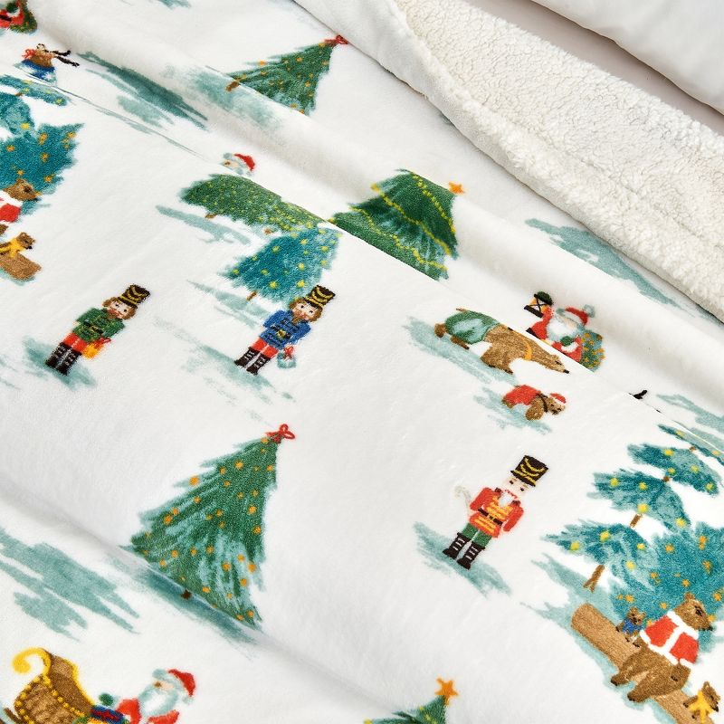 Holiday-Printed Plush Throw Blanket - Great Bay Home (50" x 60", Watercolor Santa and Friends)