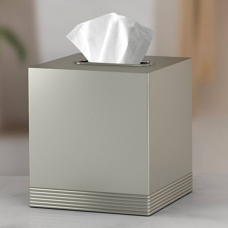 Special Metal Square Facial Tissue Box Cover - Nu Steel: Stainless Steel Holder, Pewter Finish, Bathroom Accessory