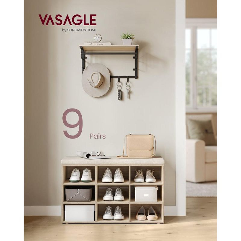 VASAGLE Shoe Bench with Cushion, Storage Bench with Padderd Seat, Entryway Bench, Adjustable Shelves, 11.9 x 30.9 x18.9 Inches, Natural Beige