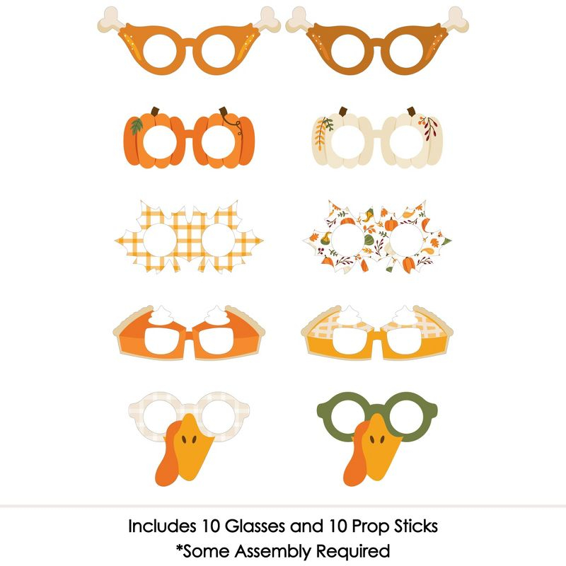 Big Dot of Happiness Fall Friends Thanksgiving Glasses - Paper Card Stock Friendsgiving Party Photo Booth Props Kit - 10 Count