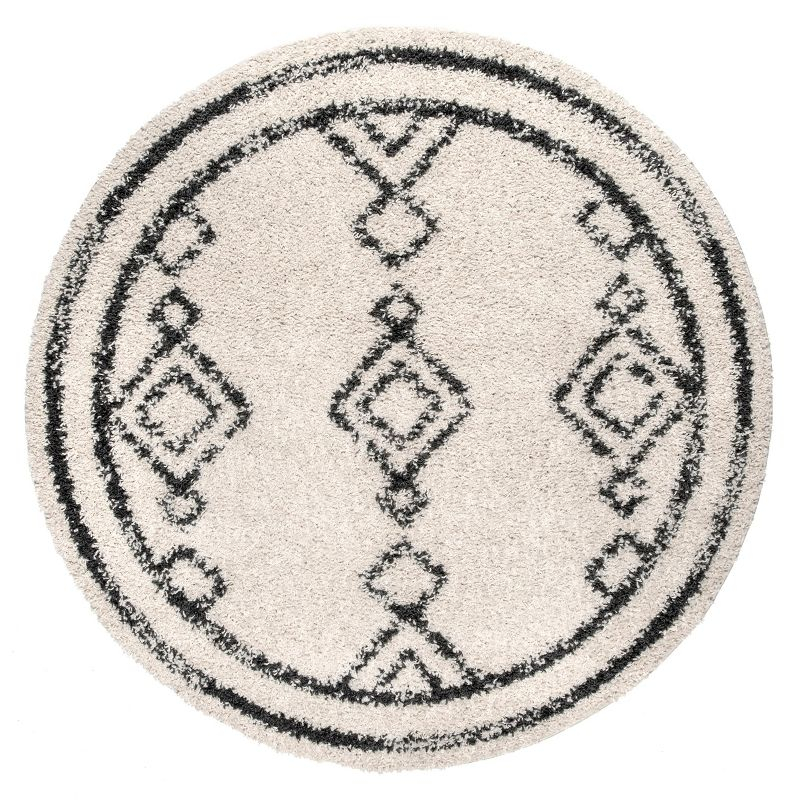 Nuloom Mackie Geometric 4 Round Accent Shag Indoor Area Rug for Living Room Bedroom Dining Room Nursery Entryway, Off White/Charcoal