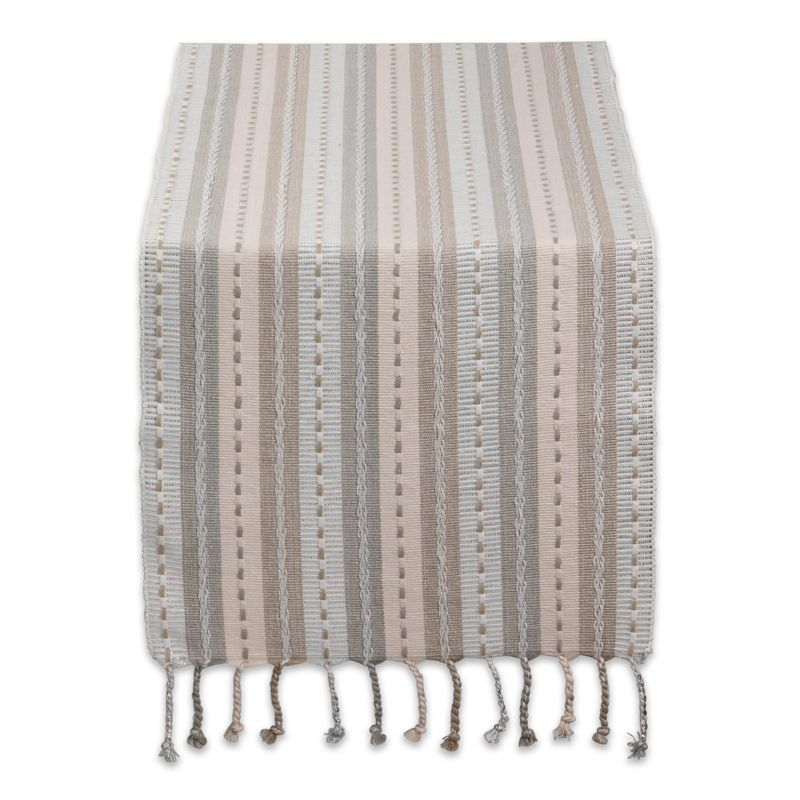 Design Imports  Natural Tonal Stripe With Fringe Table Runner 14X72