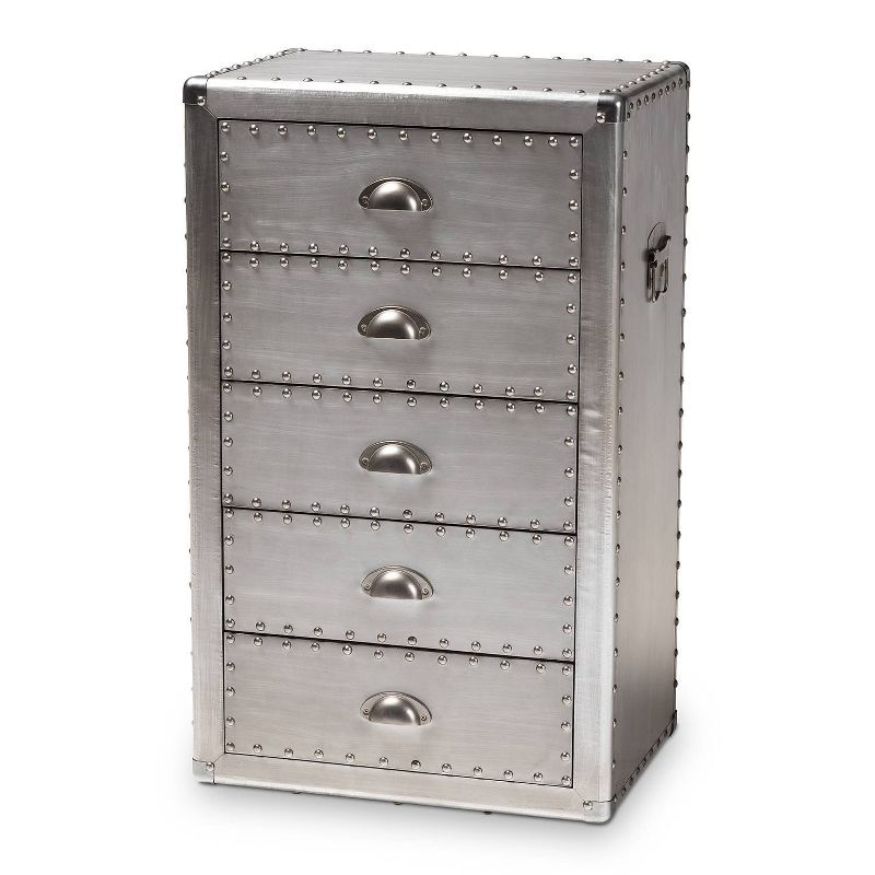 5 Drawer Davet Metal Accent Chest Silver - Baxton Studio: French Industrial Style, Fully Assembled