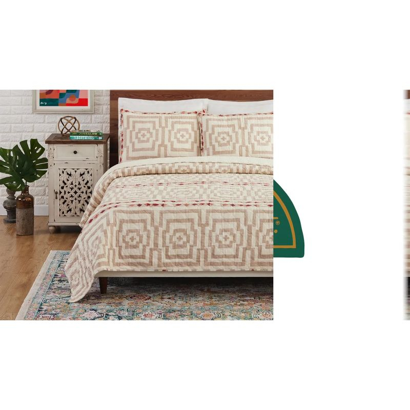 Jungalow 2pc Twin/Twin Extra Long Hypnotic Quilt Set Black: Bohemian Style, Cotton Weave, Includes Sham