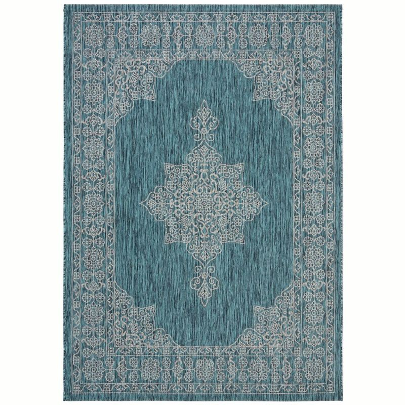 Courtyard CY8232 Power Loomed Indoor/Outdoor Area Rug - Teal/Ivory - 5'3"x7'7" - Safavieh.