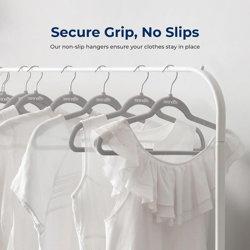 SereneLife 50pk Non-Slip Velvet Clothes Hangers - Gray