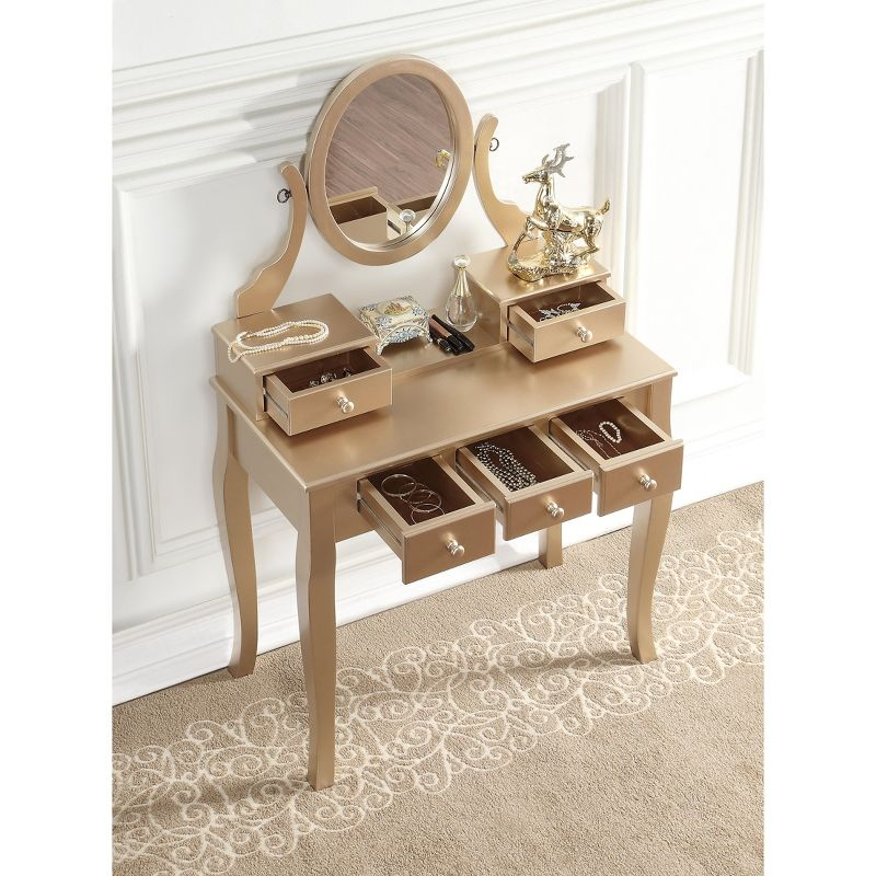Roundhill Furniture Ashley Wood Makeup Vanity Table and Stool Set, Gold