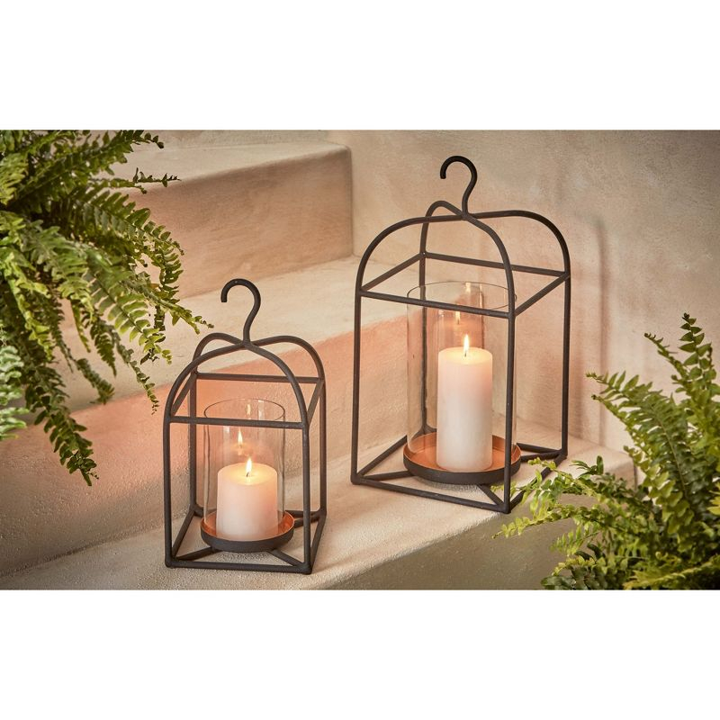 TAG Hanging Metal And Glass Lantern Pillar Candle Holder Large, 9.0L x 9.0W x 17H inches, Decorative Use Only