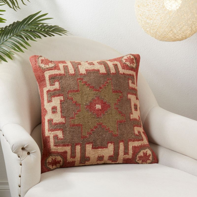 Saro Kilim Pillow Collection Wool Blend Reversible Throw Pillow