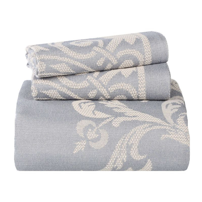 Lightweight Cotton Blend Oversized Jacquard Vintage Medallion Bedspread Set, Full, Slate Blue - Blue Nile Mills