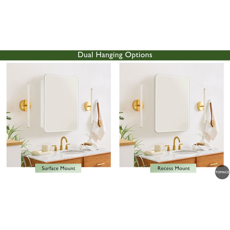 TEHOME 20 in. W x 30 in. H Rectangular Recess and Surface Mount Frameless Medicine Cabinet with Mirror