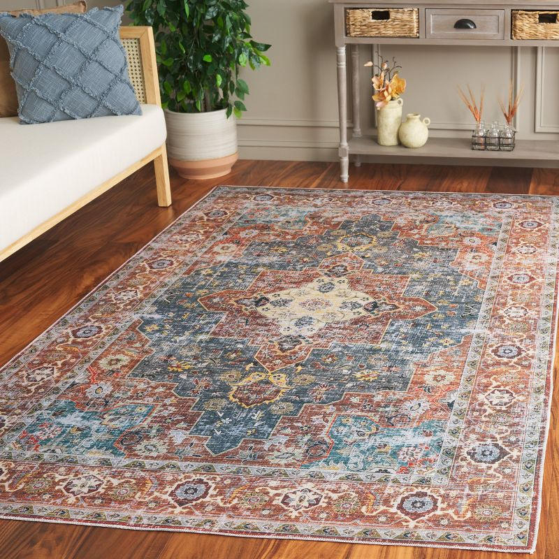 Arizona ARZ126 Power Loomed Machine Washable Area Rug - Rust/Blue Green - 4'x6' - Safavieh.