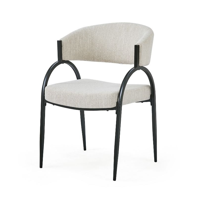Christopher Knight Home Hayden Upholstered Armrest Dining Chairs with Metal Legs (Set of 2), Beige/Black