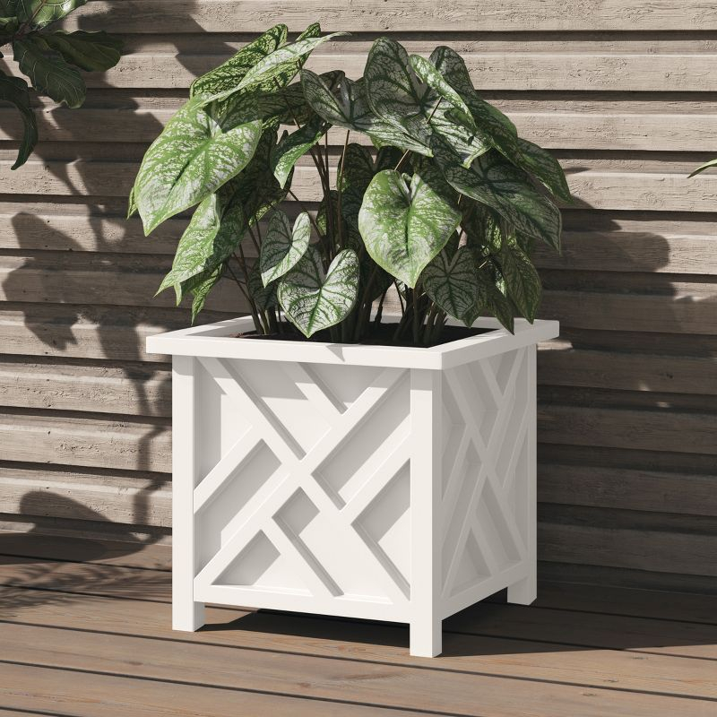 Pure Garden 15.5" Lattice Planter Box, White