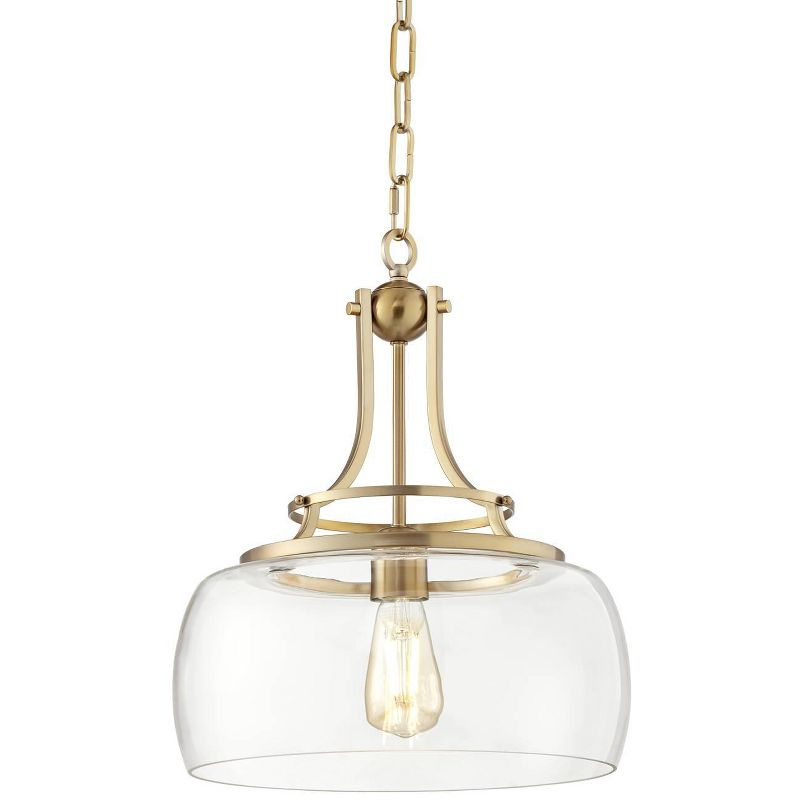 Franklin Iron Works Charleston Brass Pendant Lighting 13 1/2" Wide Modern LED Clear Glass Shade for Dining Room House Foyer Kitchen Island Entryway