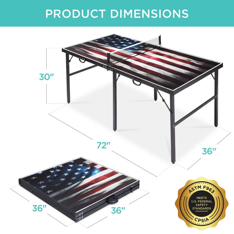 Best Choice Products 6x3ft Portable Ping Pong Table Game Set, Folding Table Tennis w/ 2 Paddles, Balls - American Flag