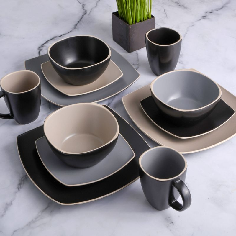 Gibson Soho Lounge Square 16-Piece Matte Stoneware Dinnerware Set Matte Grey