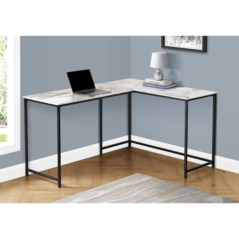 Monarch Specialties Computer Desk Home Office Corner 58InchL L Shape Work Laptop Metal Laminate White Marble Look Black Contemporary Modern