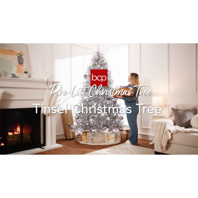 Best Choice Products Prelit 9ft Artificial Tinsel Christmas Tree Festive Holiday Decoration w/ 2,097 Tips - Gold