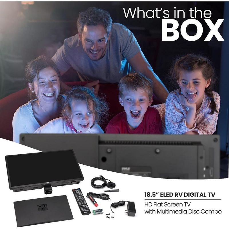 Pyle 18.5’’ ELED RV Digital TV - HD Flat Screen with Built-in DVD Player, Digital Antenna, and 12V/24V Car Adapter - PLTLD19