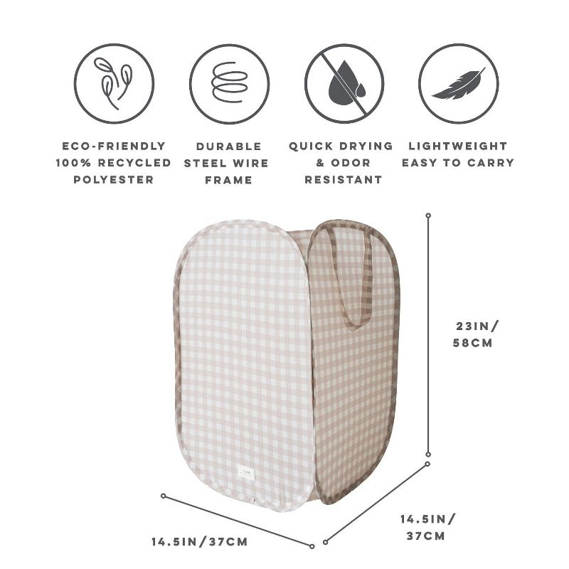 3 Sprouts Baby & Kids Recycled Fabric Pop-up Laundry Hamper - Gingham Beige